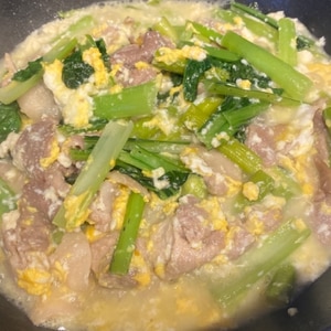 小松菜と豚肉の豆腐チャンプルー